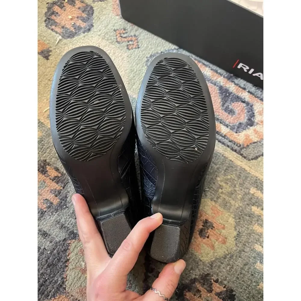 Rialto Vette Black Exotic Print Block Heel Crocodile Texture Slip On Heels Shoes